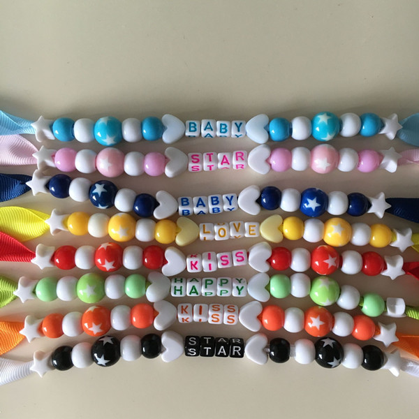 Personalized -any name color beads with solid Grosgrain pacifier clips pacifier holders chain dummy clip /Teethers clip for baby