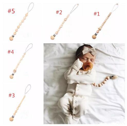 Baby Wooden Pacifier Holders 5styles choose Newborn Beaded Pacifier Holder Clips Nursing Teether Dummy Chain Toddle Nipple Holders