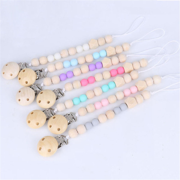 Wooden Baby Toy Gift Pacifier Clip Chian Holder Wooden Bead Teether Toy for Baby Chew Rattles Mobiles Newborn Toy Gift