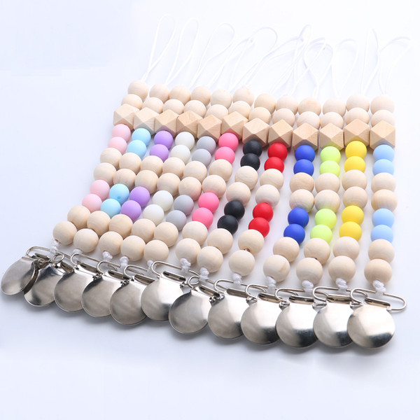 Baby Pacifier Clip Metal Dummy Clip Wood Beads Pacifier Chain Nipple Soother Holder Baby Feeding Clips