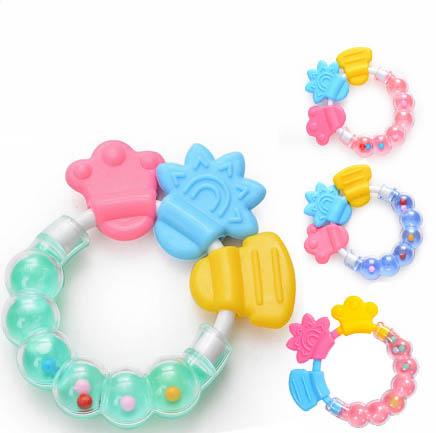 New Born Molar Rod Silica Gel Toothpaste Ringing Bell Pacifier Holder Clips Soothes Baby Toys And Promotes Baby Teeth Development 3 colors