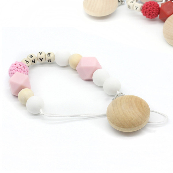 Personalized Name Silicone Bead Teething Pacifier Clip Wood Beads Nursing Clip Paci Toy Binky Binkie Clip Baby Shower Gift