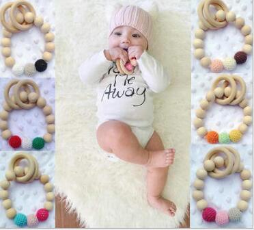 Teething Natural Round Wood Bracelet Baby Newborn Mom Kids Wooden Teether Toy TO417