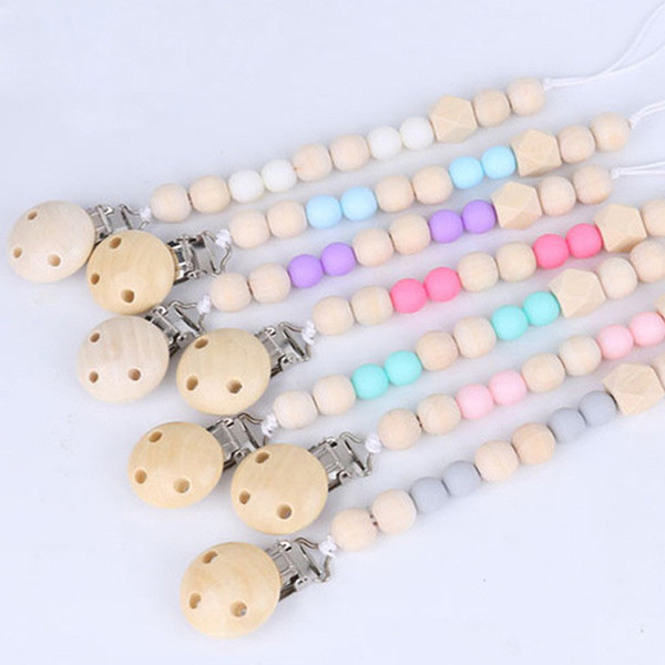 Baby Pacifier Clip Chain Wooden Beads Dummy Clip Chupetas Soother Chew Pacifier Clips Leash Nipple Holder Teether Anti-Drop Rope