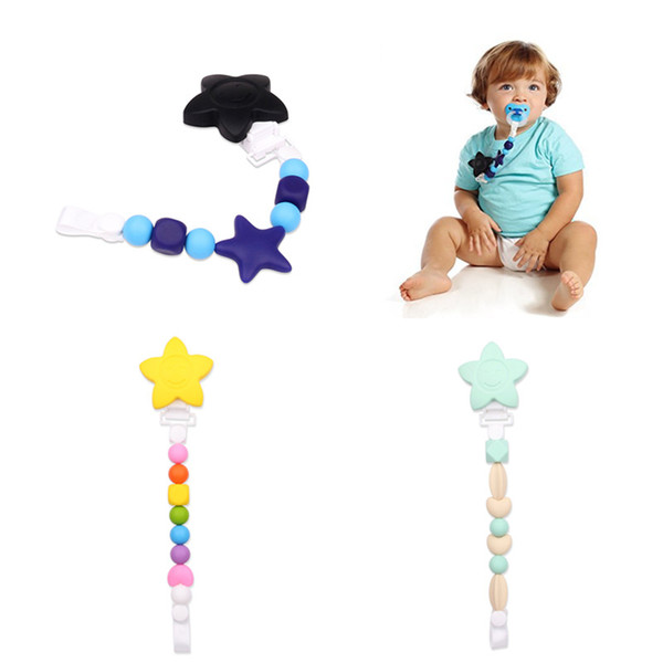 eClouds Silicone teething pacifier clips with Safe Silicone beads Silicone pacifier chain Holder For baby chew toys Mom Nursing