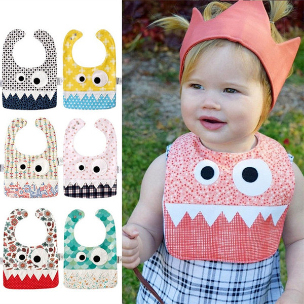 Hot 15 Styles Big Eye Monster Bibs With Cute Teeth Baby Bibs Soft Infant Saliva Towel Toddler Dribble Burp Cloth IB354