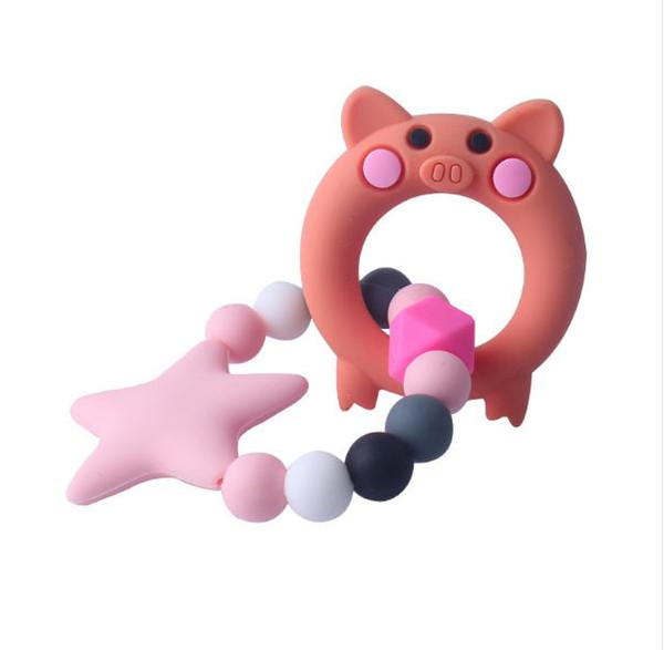 Food Grade Silicone Teether Nursing Rattle Toy Silicone Star Chew Newborn Teething Baby Products Cartoon pacifier