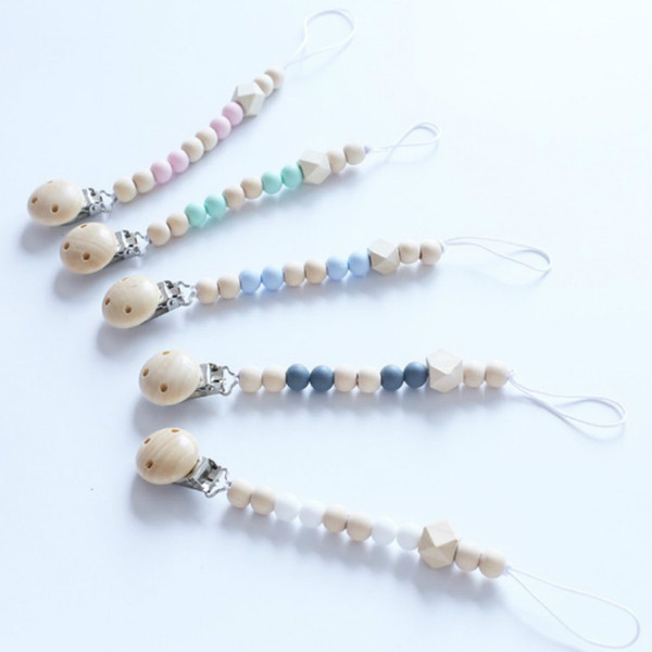 5 Pcs Anti-out Wooden Baby Pacifier Chain Clip Three Hole Round Wooden Clip Molar Baby Accessories