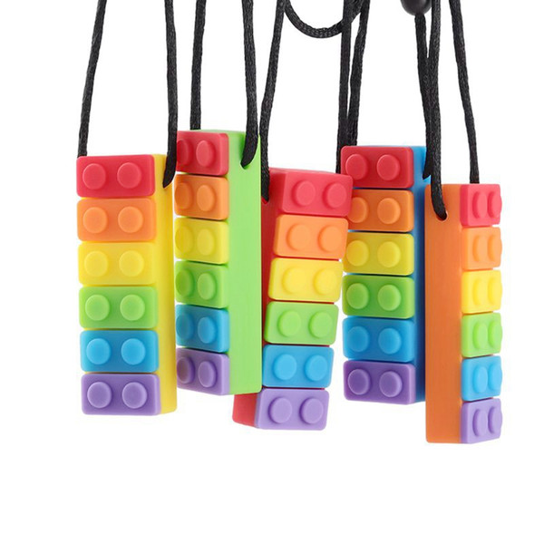 Baby Silicone Teether Brick Rainbow Color Pendant Necklace Soft Pacifiers Baby Chewing Soothers Chewlery Toddlers Toys Gifts HHA1091