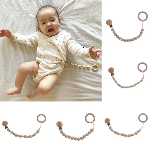 2018 New Cute Baby Natural Wooden Beaded Pacifier Holder Clip Nursing Teether Dummy Chain Gift Baby Care