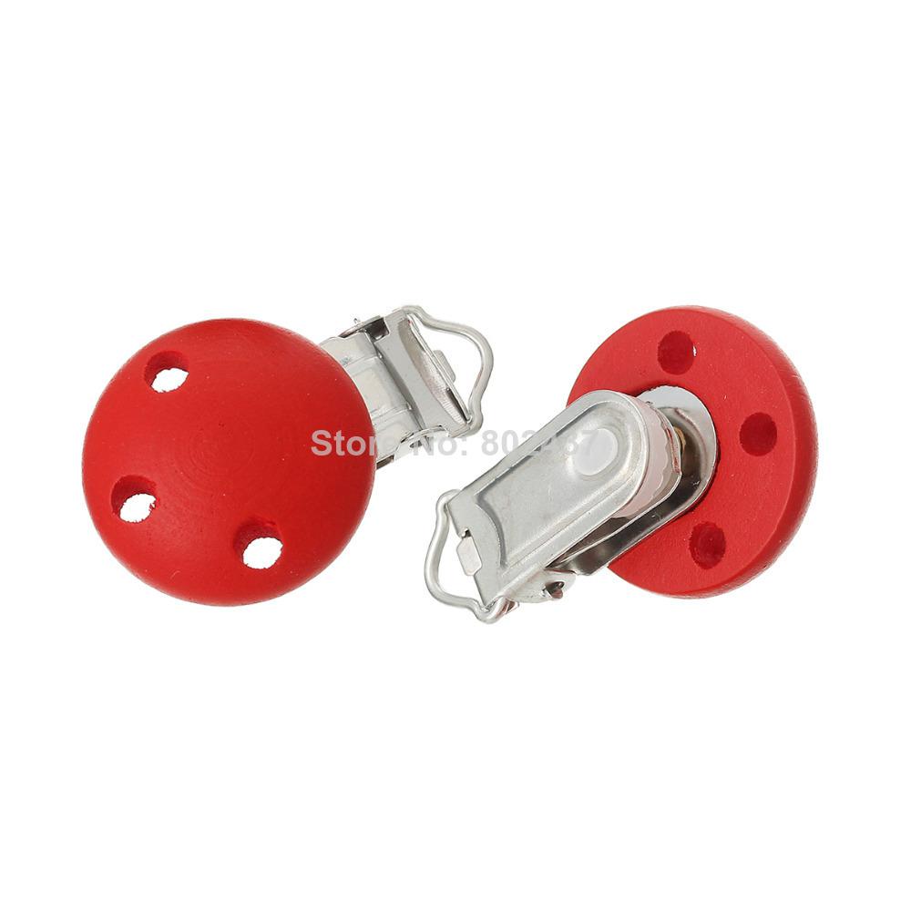 Wood Baby Pacifier Clip Round Red 4.4cm x 2.9cm(1 6/8