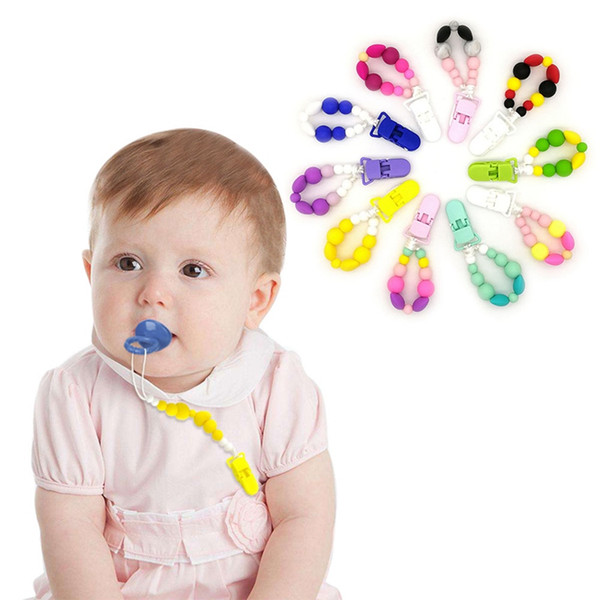 Baby Colorful Solid Pacifier Chain Kids Silicone Dummy Clip Holder Cute Bowknot Pacifier Clips Soother Chains