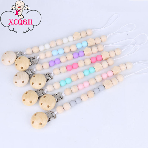 XCQGH Baby Pacifier Clip Chain Wooden Holder Chupetas Soother Pacifier Clips Leash Strap Nipple Holder For Infant Feeding