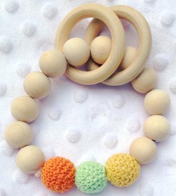 Baby Toys Nursing Bracelets 1PC Wooden Teether Crochet Chew Beads Teething Wood Cartoon Animal Rattles Stroller Accessories Toys Wholesale