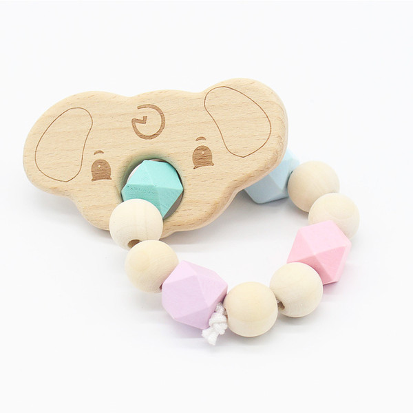 Baby Toys Nursing Bracelets Wooden Teether Crochet Chew Beads Teething Wood Cartoon Animal Rattles Stroller Accessories Toys Hot