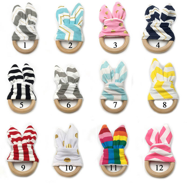 12Color Hot sale Infants wooden teether Bunny ears tooth ring Teethers Baby toys Infant Feeding wholesale A9315