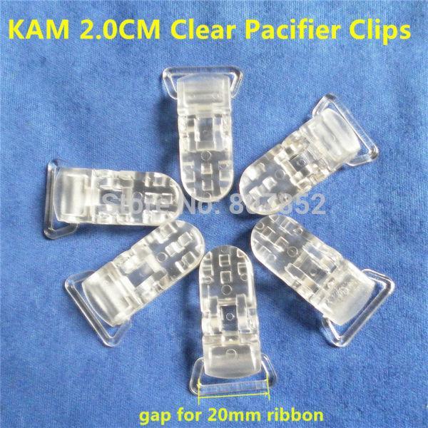 Wholesale-50pcs 20mm Clear Transparent KAM Plastic Baby Pacifier Dummy Soother holder Chain Clips Suspenders Clips for 2.0cm ribbon