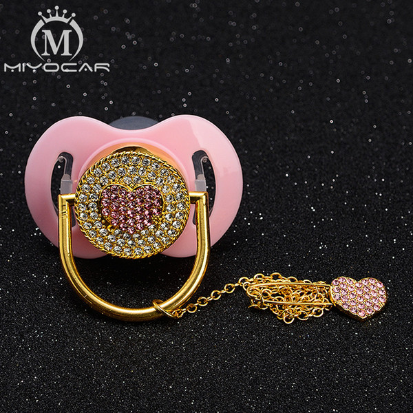 MIYOCAR bling pink sweet heart pacifier dummy and pacifier clip holder set BPA free FDA grade special gift for baby shower