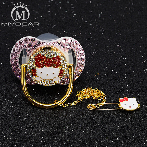 MIYOCAR pink bling stones noble pacifier dummy and pacifier clip holder set BPA free FDA grade high class safe to baby