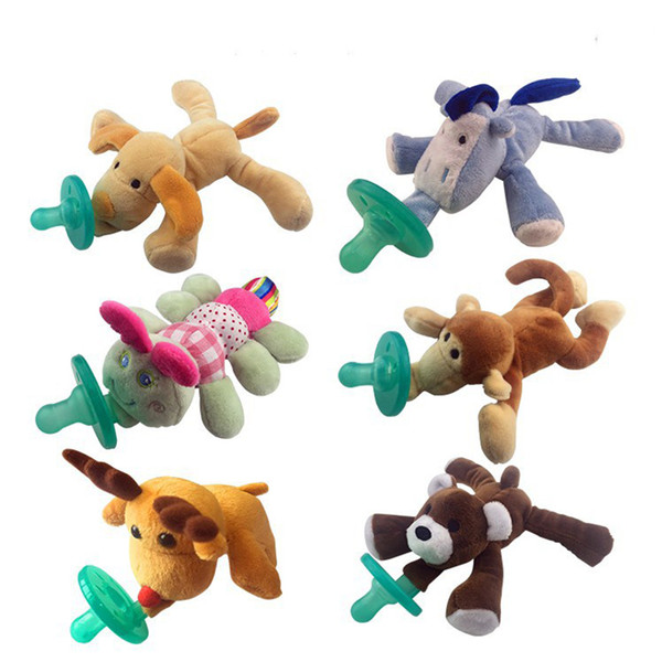 Newborn Silicone Funny Baby Pacifier Clips Chain Animal Pacifiers With Plush Toy Soother Nipple Dog Monkey Worm 2017022601