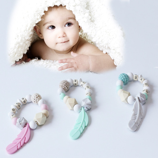 Baby Teething Toy Silicone Training Baby Bracelet Tooth Gum Crochet Feather Chewing Toy Gifts Beads Pacifier