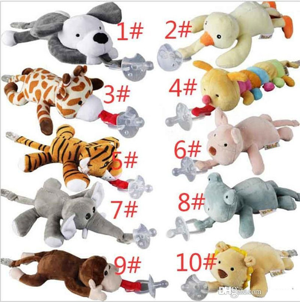 10 Style New silicone animal pacifier with plush toy baby giraffe elephant nipple kids newborn toddler kids Products include pacifiers TO52