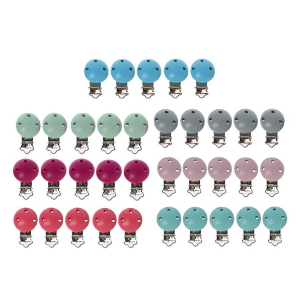 5pcs Metal Wooden Baby Pacifier Clips Solid Color Holders Cute Infant Soother Clasps Holders Accessories Baby Shower Gift