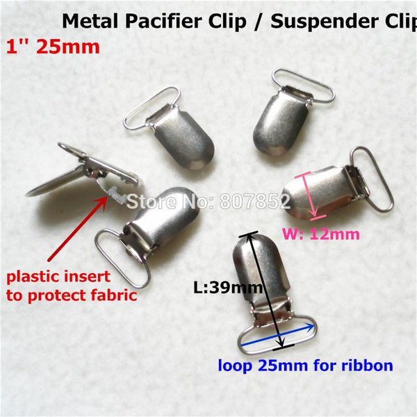 Wholesale-100pcs/lot 1'' 25mm metal hook baby dummy pacifier holder clips suspender clip soother clips for 2.5cm ribbon