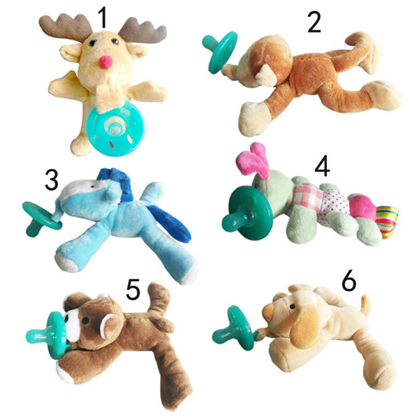 Newborn Silicone Funny Baby Pacifier Clips Chain Animal Pacifiers With Plush Toy Soother Nipple Dog Monkey Giraffe 6 Styles