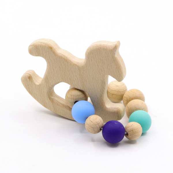 Beech Baby Bracelet Animal Shaped Jewelry Teething For Baby Organic Wood Silicone Beads Rattle Stroller Accessories Toys