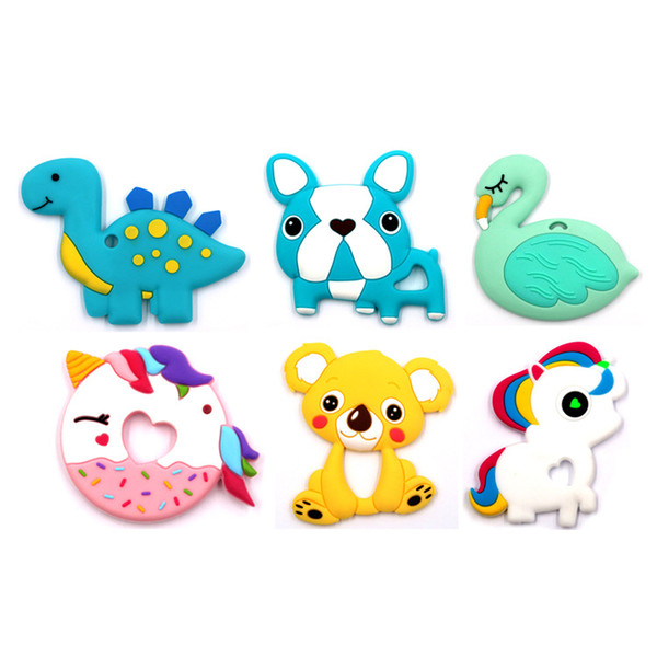 24 Designs Baby Silicone Teethers BPA Free Teething Toy Dinosaur Dog Cactus Elephant unicorn ice cream Flamingo sloth Baby Ring Teether