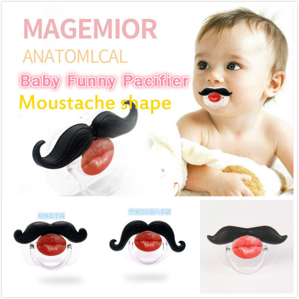 4 Designs Baby Red Lip Black Man Mustache Shape Interesting Pacifier Soft One-piece Full Silicone Infant Thumb Type Pacifier