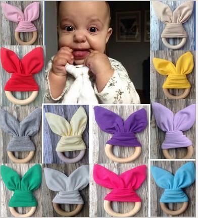 Bunny Baby wood Teethers INS Rabbit Ear Boys Girls Natural Wood Circle Soothers Newborn Teeth Practice Toys C2746