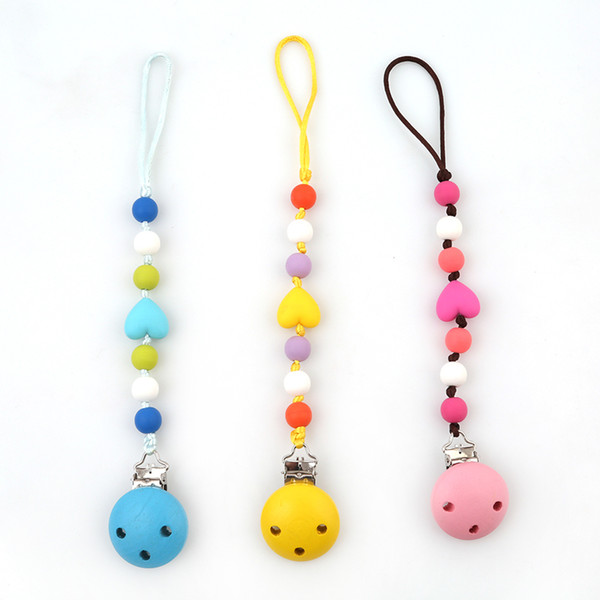 Baby Pacifier Chain Silicone Beads Teething Pacifiers Clip Nipple Chain Infant Wood Soother Clips Chain Holder HO877077