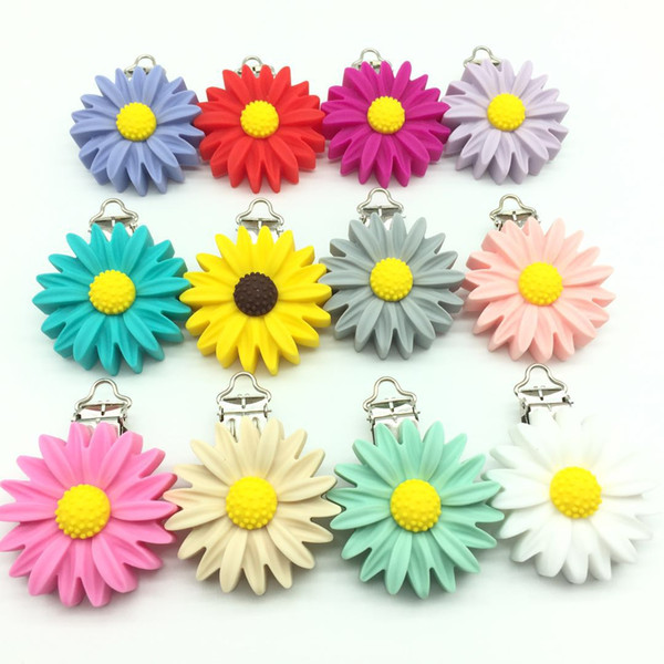 2017 10 pcs Silicone Daisy Pacifier Clips Flower Silicone beads Teething Soother Holder Baby Feeding Accessories Tools Multi Colors