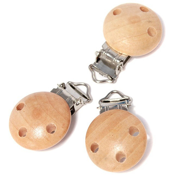 Wholesale-5pcs/lot Metal Wooden Baby Pacifier Clips Solid Color Holders Cute Infant Soother Clasps Holders Accessories PA162397