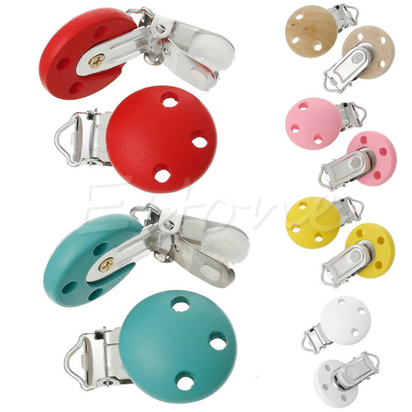 Wholesale-5pcs/lot Wooden Baby Children Pacifier Holder Clip Infant Cute Round Nipple Clasps For Baby Product