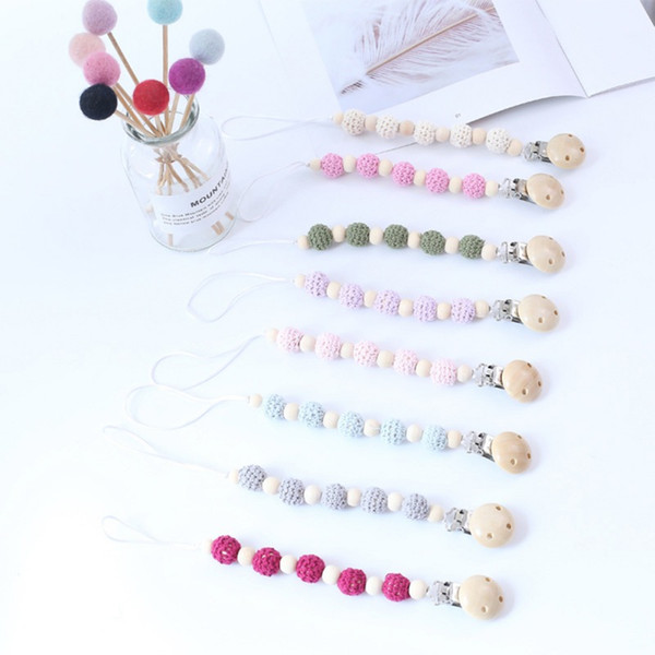 Hot Newborn Baby Teething Pacifier Clips Wooden Beads Personalized Pacifier Chain for Dummy Feeding Clip