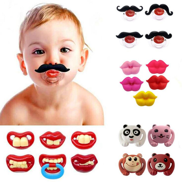 Baby Tooth Pacifiers 37 Styles Kids Silicone Funny Mustache Dummy Nipple Teethers Toddler Pacifier Tools OOA6361