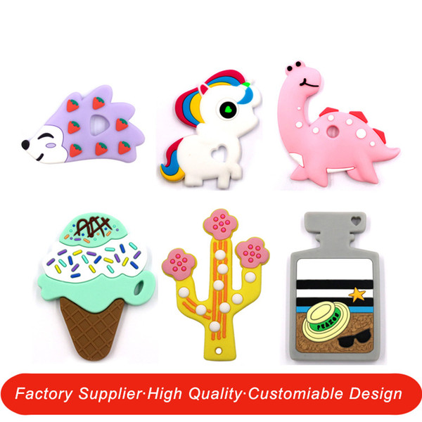 Silicone Teether Safety animal zebra Dinosaur ice cream Baby Kids Food Grade Silicone Soother Teether Teething Unicorn Chewable Pacifier