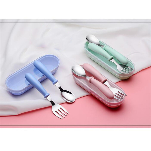 Baby Tableware Set Children Utensil Stainless Steel Toddler Dinnerware Cutlery Cartoon Infant Food Feeding Spoon Fork