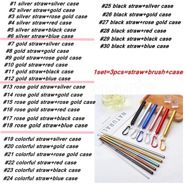 FDA Portable Reusable Folding Drinking Straws Stainless Steel Metal Telescopic Foldable Straws with Aluminum Case & Cleaning Brush ZZA1602-1
