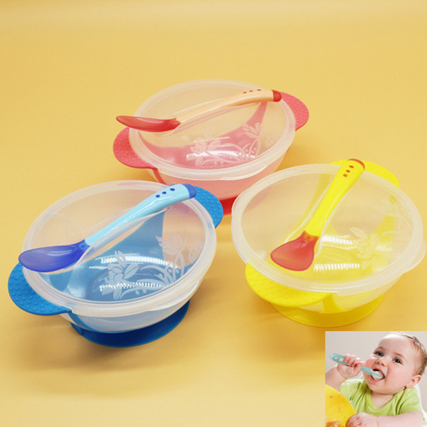 Temperature Sensing Spoon Bowls Sets PP Baby Learnning Dishes With Suction Cup Assist Food Bowl Drop Baby Bowl Sets Above 6Months HH-B23