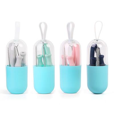 Silicone Foldable Drinking Straw Set With Mini Box Brush Reusable Collapsible Straws For Outdoor Travel Kitchen Bar Certified Safe L223