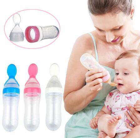 90ml New Silicone Baby Spoon Boon Training Scoop Feeding Rice Cereal Bottle Baby Feeding Spoons 20 p/l