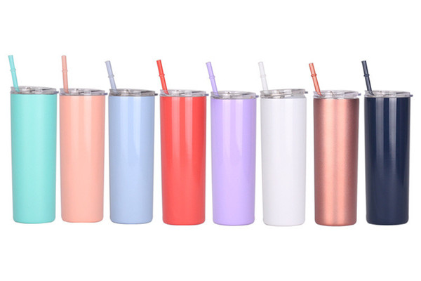 20oz Skinny Tumbler Stainless Steel Vacuum Straight Cup with Lid and Straw Water Bottle Outdoor Portable