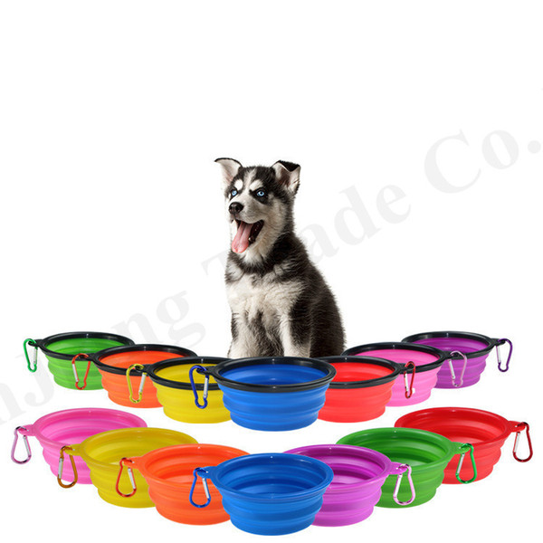 Foldable Pet Dog Cat Feeding Bowls Mini TPE Travel Bowl Water Dish Cups Feeder Silicone Portable Water Food Bowl with Carabiner SupplyC71806