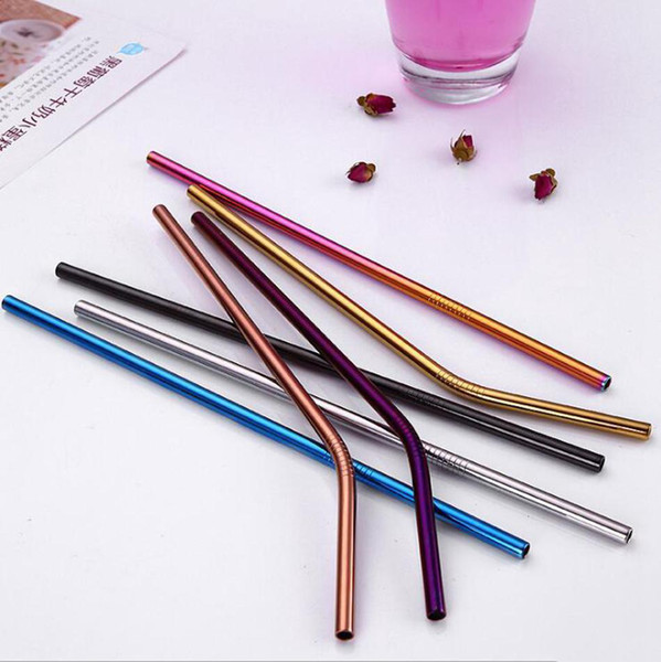 Colorful Stainless Steel Drinking Straw 21.5cm Straight Bend Reusable Straws Baby Feeding Juice Party Bar Accessorie