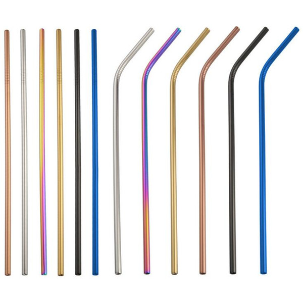 Colorful Stainless Steel Drinking Straws Straight and Bent Reusable Straw With Clean Brush Party Bar DIY Tea Coffee Tools