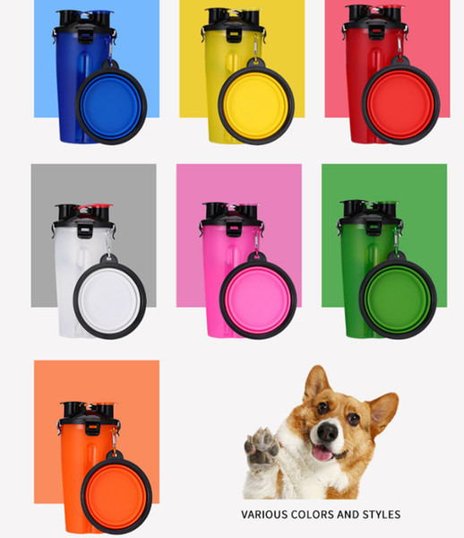 2 In 1 Plastic Foldable Food Cup Bowl Pet Dog Outdoor Kettle Multi Function Travel Portable Pet Water Cups With Bowls Dual-purpose C71901